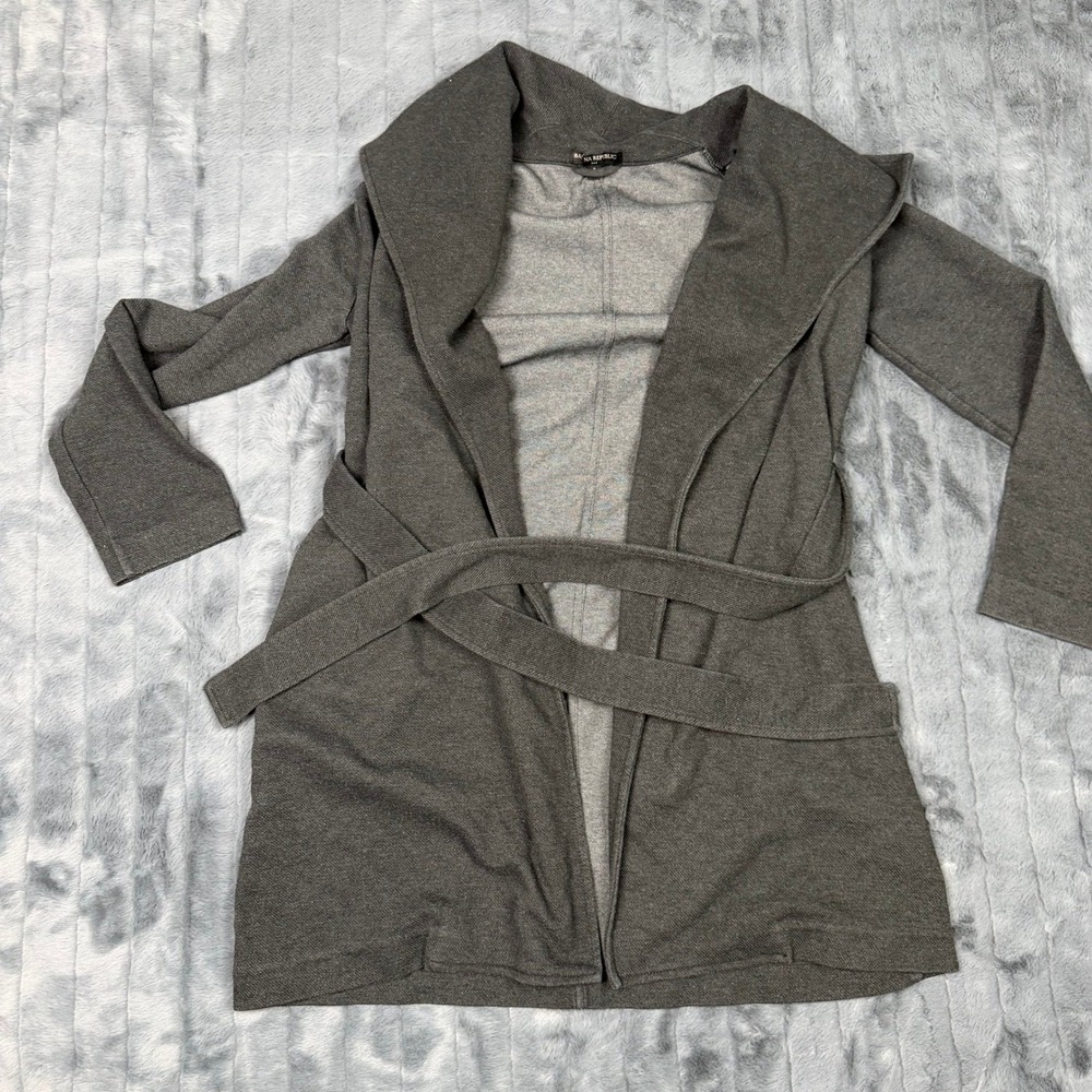 Banana Republic Womens Small Gray Shawl Collar Belted Wrap Cardigan Sweater Coat